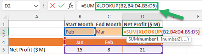 Entering XLOOKUP to get the starting point of the range.