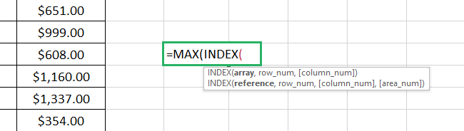 MAX INDEX function 