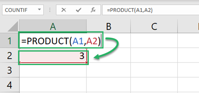 Writing the PRODUCT function in Excel