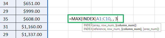 Formula for MAX INDEX