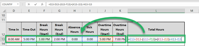 Writing the formula to calculate regular and overtime hours