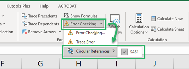 Excel points to the circular references
