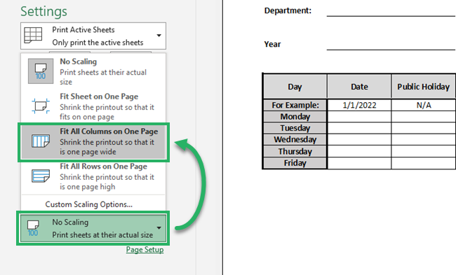 Scaling set to shrink all columns