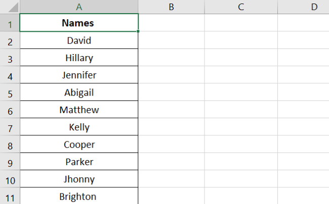 01 employee names Sample data table for Sort in excel