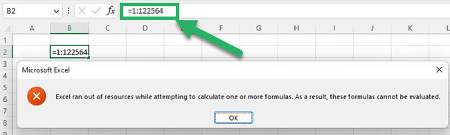 01 insert formula Excel Ran Out of Resources - Only Row numbers