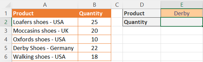 01 product quantity Data set for partial match LOOKUP value in a VLOOKUP formula with asterisks