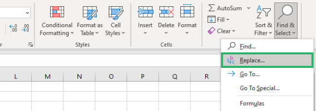 Select Replace option from Find & Select in the same workbook 