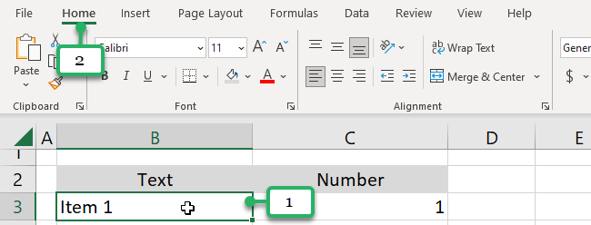 click cell and then Home Tab