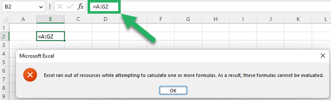 02 incorrect formula Excel Ran Out of Resources - Only column names