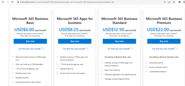 Microsoft Office 365 pricing plans