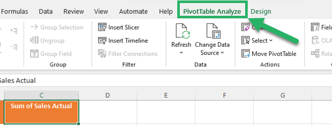 Activate the PivotTable Analyze tab