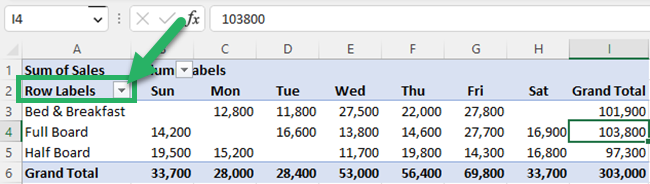 Click the small drop down arrow in row labels in the Pivot Table.