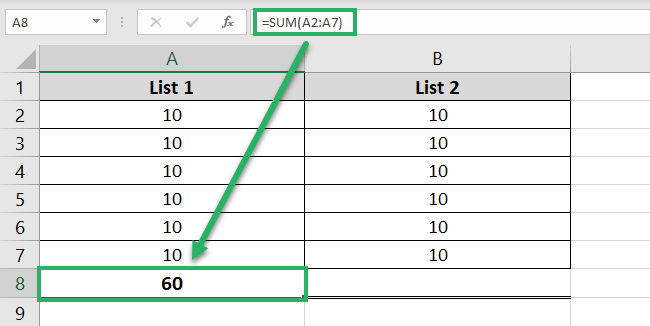 Summing up six numbers with sum function