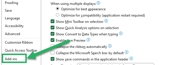 Go to add-ins in Excel options.
