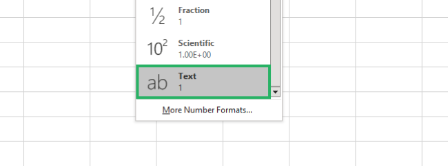 Text format from Number tab