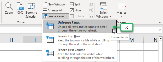 select unfreeze panes option