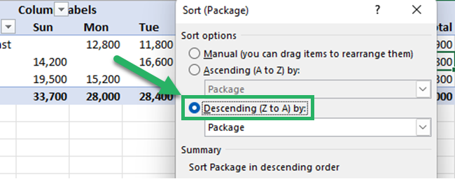 Select descending order from sort options.