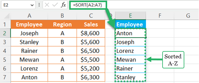 04 enter sort SORT function to sort ranges