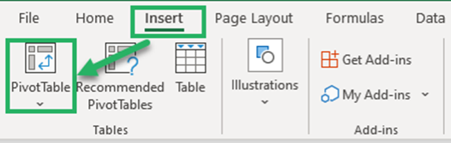 Inserting an interactive Pivot Table