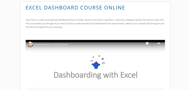 The Small Man Excel Dashboard course 