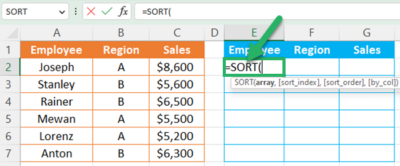 Excel SORT Function: Sort Excel Data Using a Formula