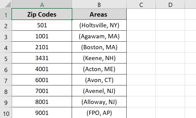 Zip codes - force Excel to display numbers 
