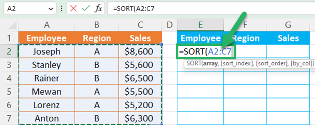 Select the cell array to sort