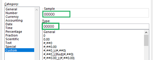 Type specififed and sample value shown 