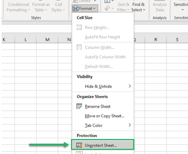 Drop down menu to unprotect the sheet