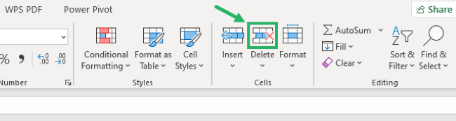 Select Delete Cell from the Cells group. 