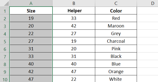 08 sort column Sort column A from smallest to largest with file name.