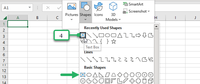 add a text box excel