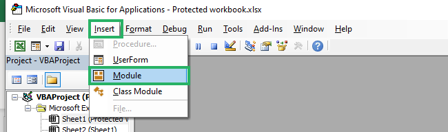 Insert Tab > Module in Excel files