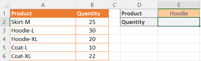 09 product quantity Data set for partial match LOOKUP value in a VLOOKUP formula with question marks.