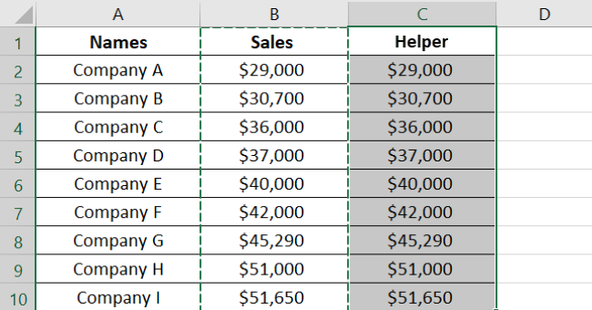 10 copy contents Helper column appears same as above method.