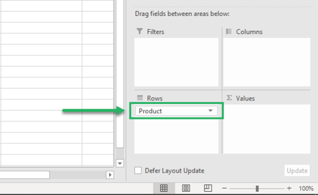 Dragging Products to the Rows Box