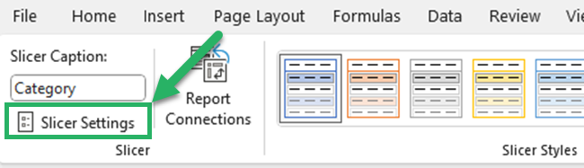 Click Slicer Settings to open the slicer settings dialog box