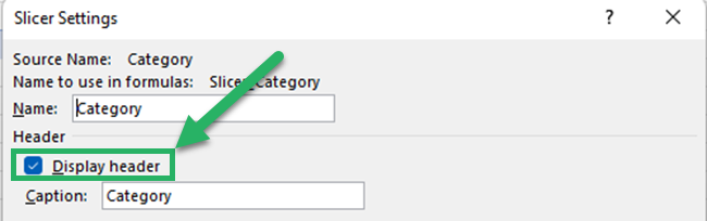 Display header option - Pivot table slicers