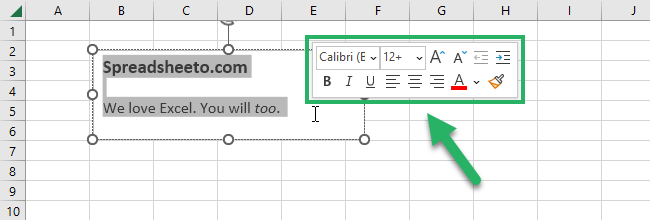 format a text box excel