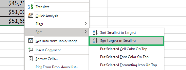 11 larges to smallest Sorting data from largest to smallest