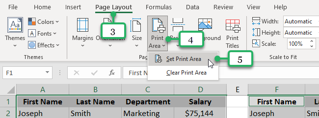 set print area in Excel