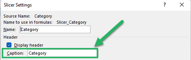Change the caption of the slicer header