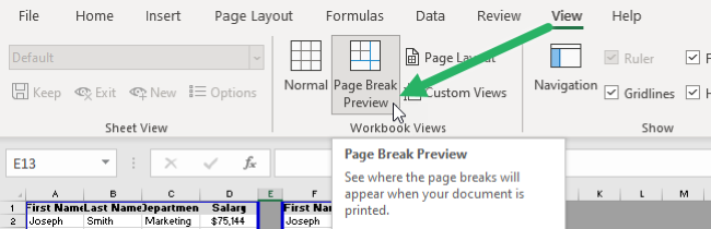 12 page break preview page break view