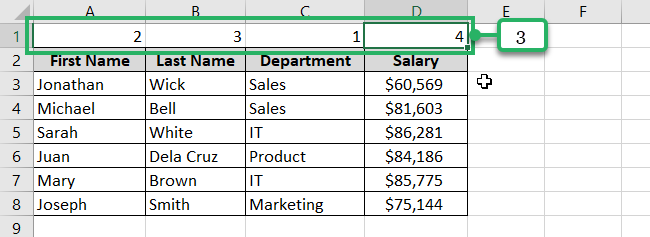 number adjacent columns