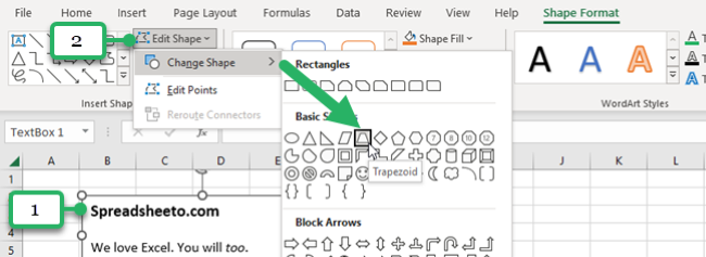 format shape text box in excel