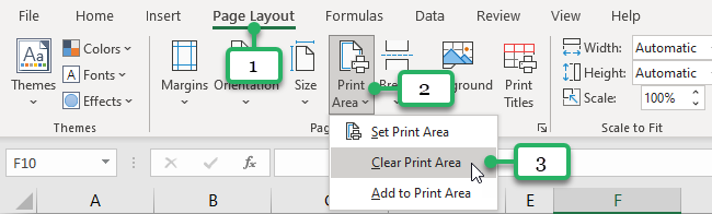 clear print area in Excel