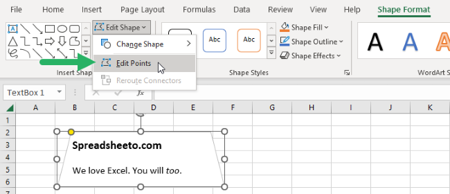 text box in excel