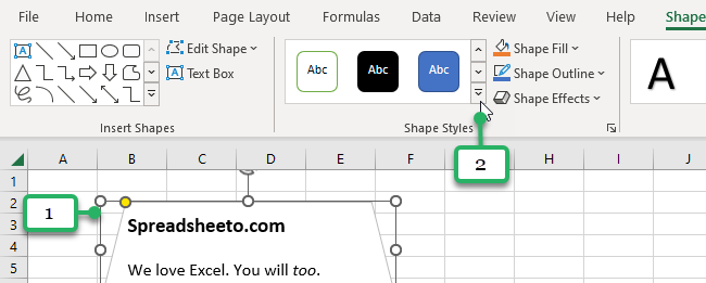 format shape text box excel