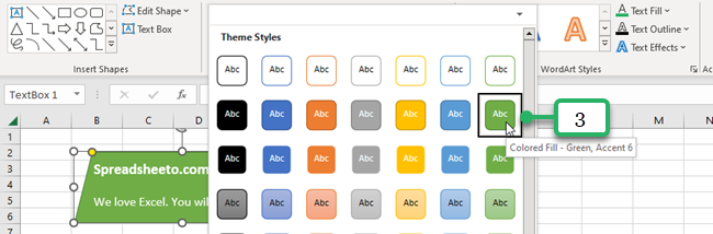 format shape text box excel