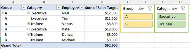 Multiple slicers - Excel Pivot Table